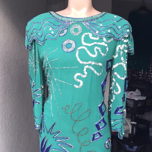 Fabrice Dresses Vintage Fabrice Green Silk Beaded Dress Poshmark